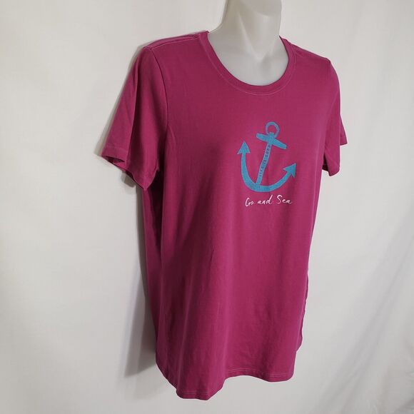 Life Is Good Womens T Shirt Size Small Magenta Go and Sea Short Sleeve Anchor - Picture 4 of 9